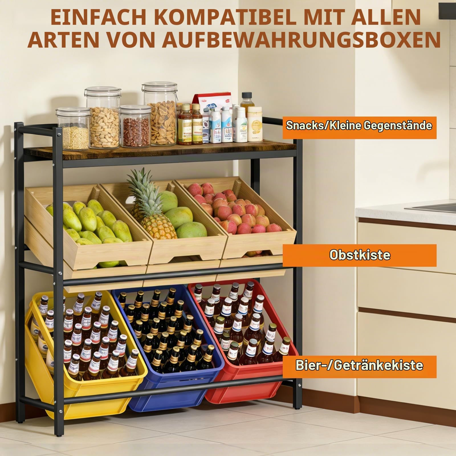 Getränkekistenregal 6 Kisten mit Ablage, Metall Getränkeregal | Getränkeregal Wasserkistenregal Bierkistenregal für Keller Garage, Bier, Wasser, Kistenregal 340kg, Freistehend Kistenständer