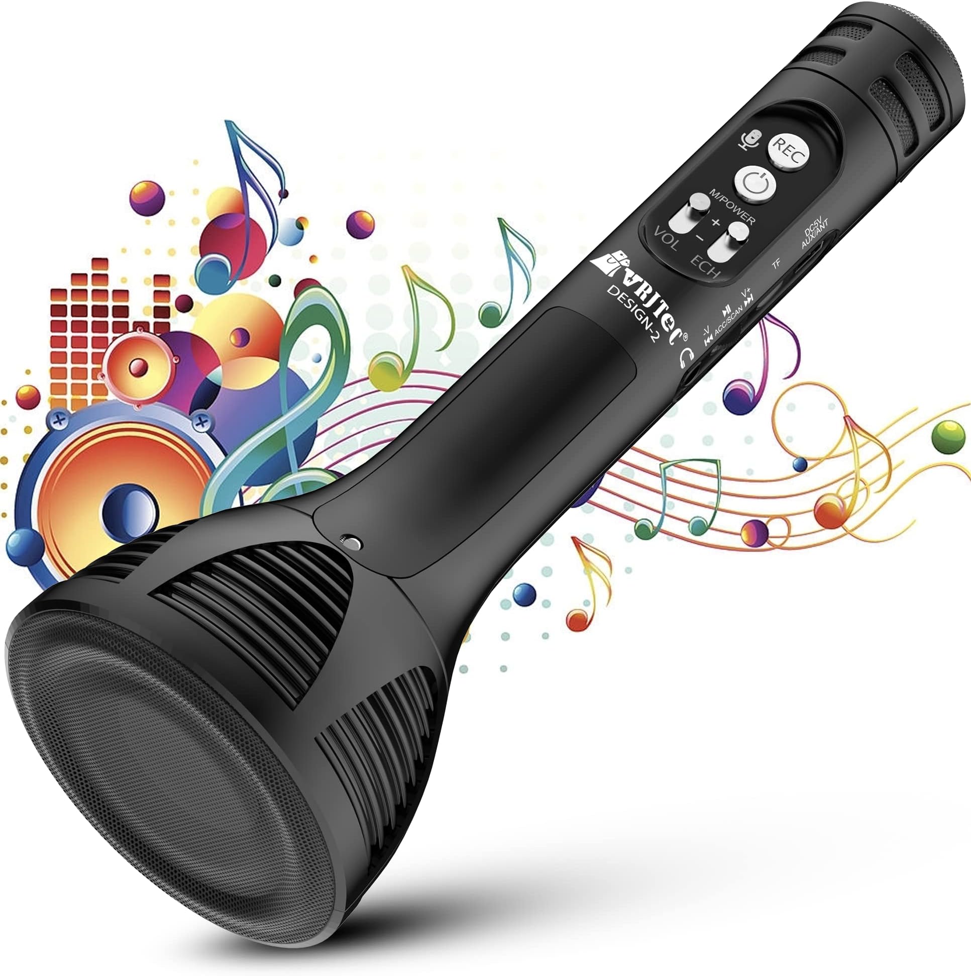 VRJTEC Kids Wireless Karaoke Microphone with Built-in Speaker | Bluetooth Singing Mic with Echo, Rechargeable Portable Handheld Toy for Boys & Girls Birthday Party Gift