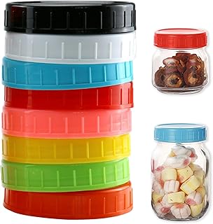 Mouth Mason Jar Lids (9Pcs) Wide Mouth Lid with Silicone Rings Colored Plasxtic Storage Caps Leak-Proof Reusable Mason Canning Ball Kerr 86mm