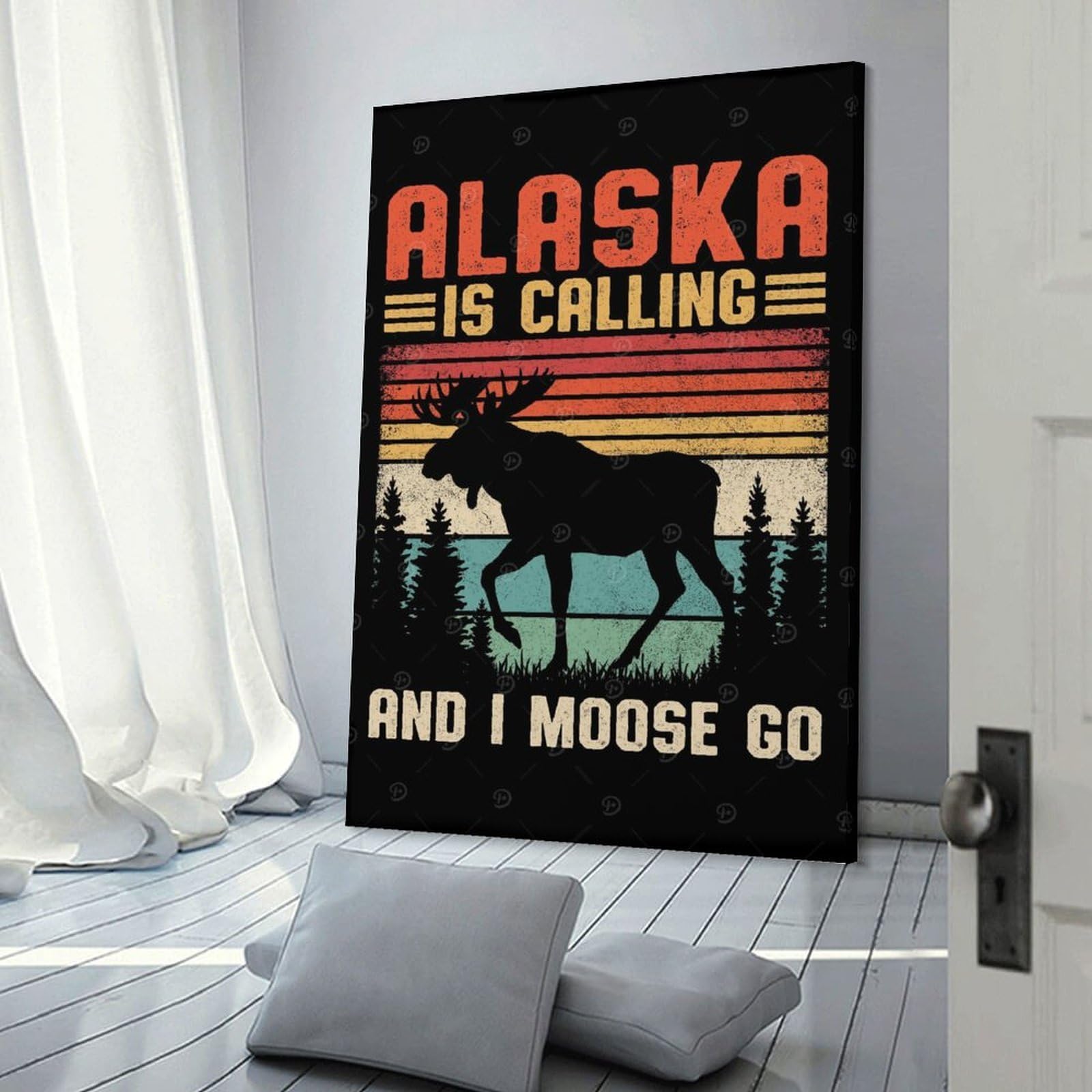 Junmoney Alaska Moose Retro Travel Wall Decor Canvas Print 20x30inch(50x75cm), for Study, Office Or Apartment Decor, A Wall Art Gift for Fresh Interiors