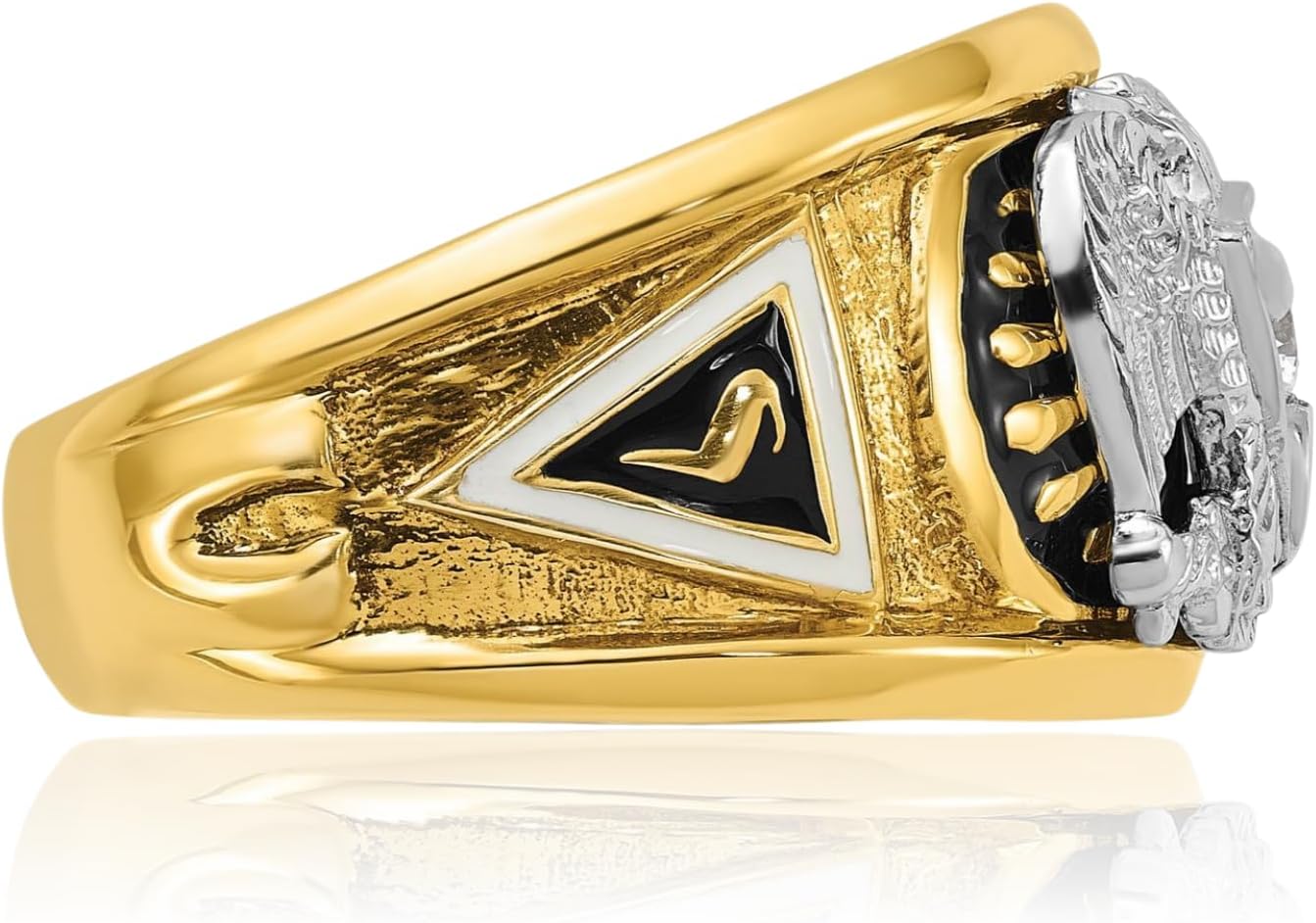 IceCarats 14K Solid Two Tone Gold 0.10 carat Diamond Extra Wide Scottish Rite Masonic Statement Signet Ring 13.8mm Band Round Cut, Natural, Prong Set