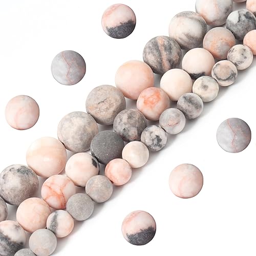 Miniatura 2 de 60 cuentas redondas sueltas de jaspe cebra rosa mate natural de 0.236 pulgadas para hacer joyas, pulseras y collares