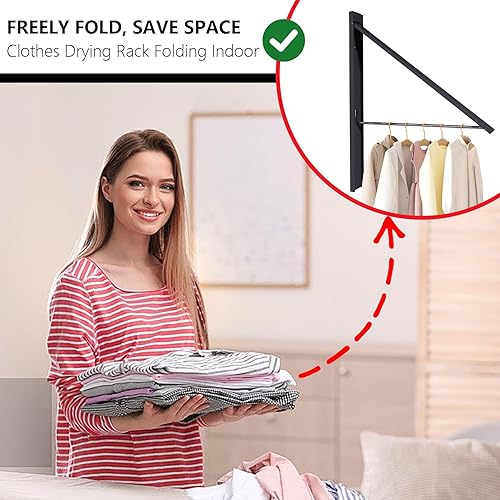 Miniatura 5 de Estante de secado de ropa retráctil, ahorro de espacio, colgador plegable montado en la pared para lavandería, organización de almacenamiento