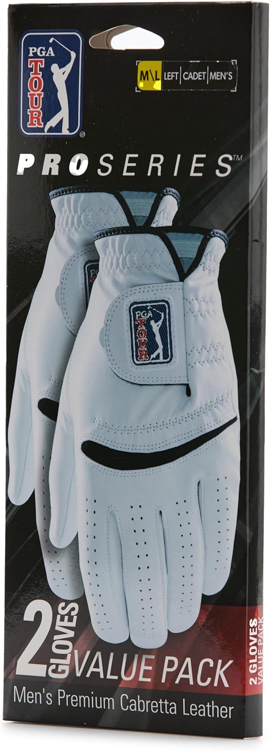 PGA Tour Men's Two-Pack Cadet Premium Leather Stretch Mesh Golf Gloves
