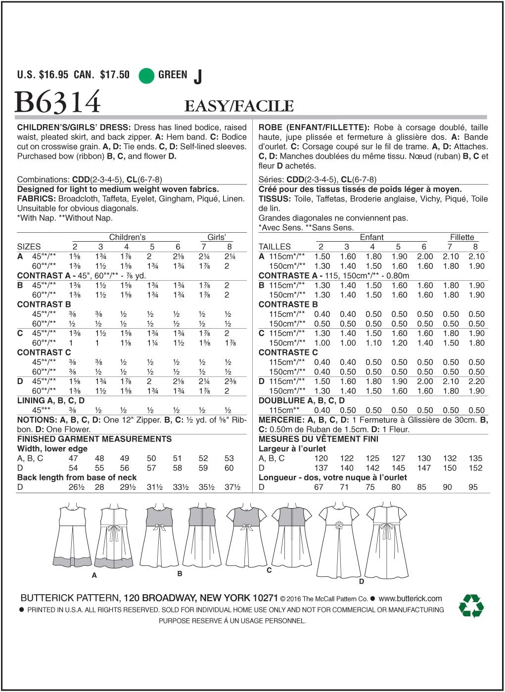 Butterick Patterns B6314 Children's/Girls' Pleated-Skirt Dresses, Size CL (6-7-8) image 2