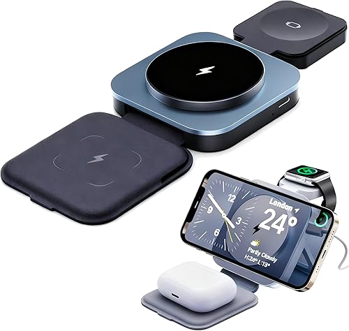 Estación de carga inalámbrica mejorada 3 en 1 soporte de cargador plegable para múltiples dispositivos para Apple - iPhone 171615141312 - WatchUltra