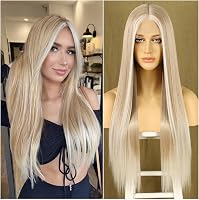 Sapphirewigs Ombre Szőke Hosszú Egyenes Paróka - Csipke Elülső, Japán Szintetikus Haj, Hőálló, 66 cm, 150% Dússág 1
