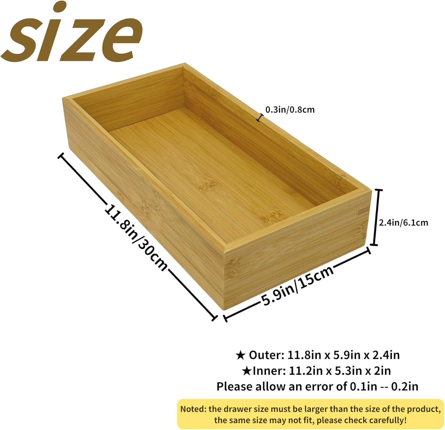 Bamboo Drawer Organizer 11.8x5.9x2.4 Inch | Rectangle Drawer Divider & Utensil Tray for Kitchen, Bathroom, Office, Makeup & Jewelry