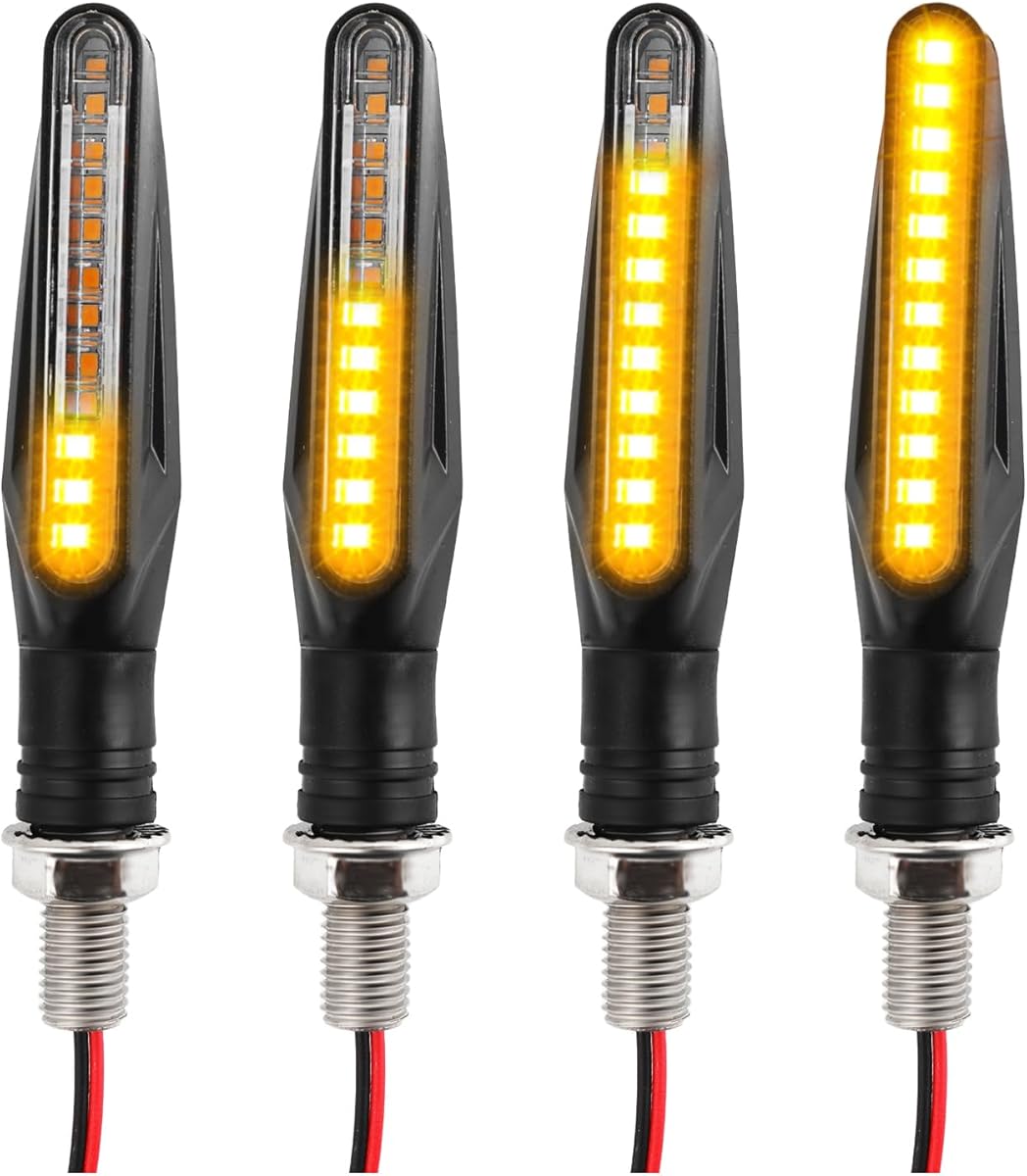 4PCS Motorcycle Turn Signals LED,Ultra-Bright 12 LED Front & Rear Motorcycle Blinkers with Sequential Flow Mode,Upgraded 12V Motorcycles Indicator Lights Motorcycles Parts