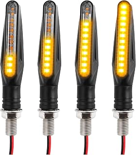 YGDMD 4PCS Ultra-Bright 12-LED Sequential Flow Motorcycle Turn Signals, Waterproof 12V Front Rear Blinker Lights