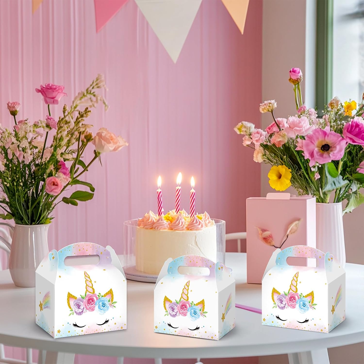  12 Pcs Unicorn Gift Boxes Watercolor Unicorn Party Favor | Paper Boxes with Star Design for Candy Treat Goodie Birthday Party Supplies thumbnail