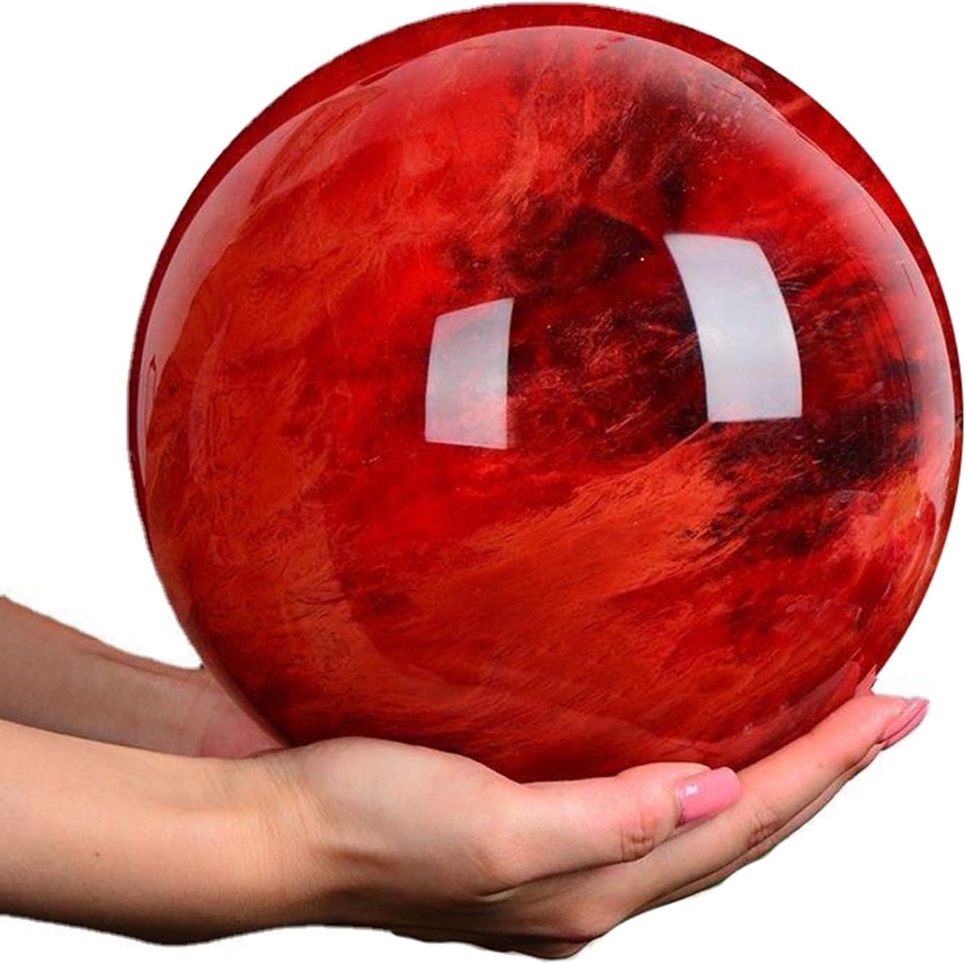 Large Red Melting Quartz Crystal Ball Gemstone Sphere with Stand, Home Decoration Stone Sphere Sculpture Figurine for Display,17cm/6.7in