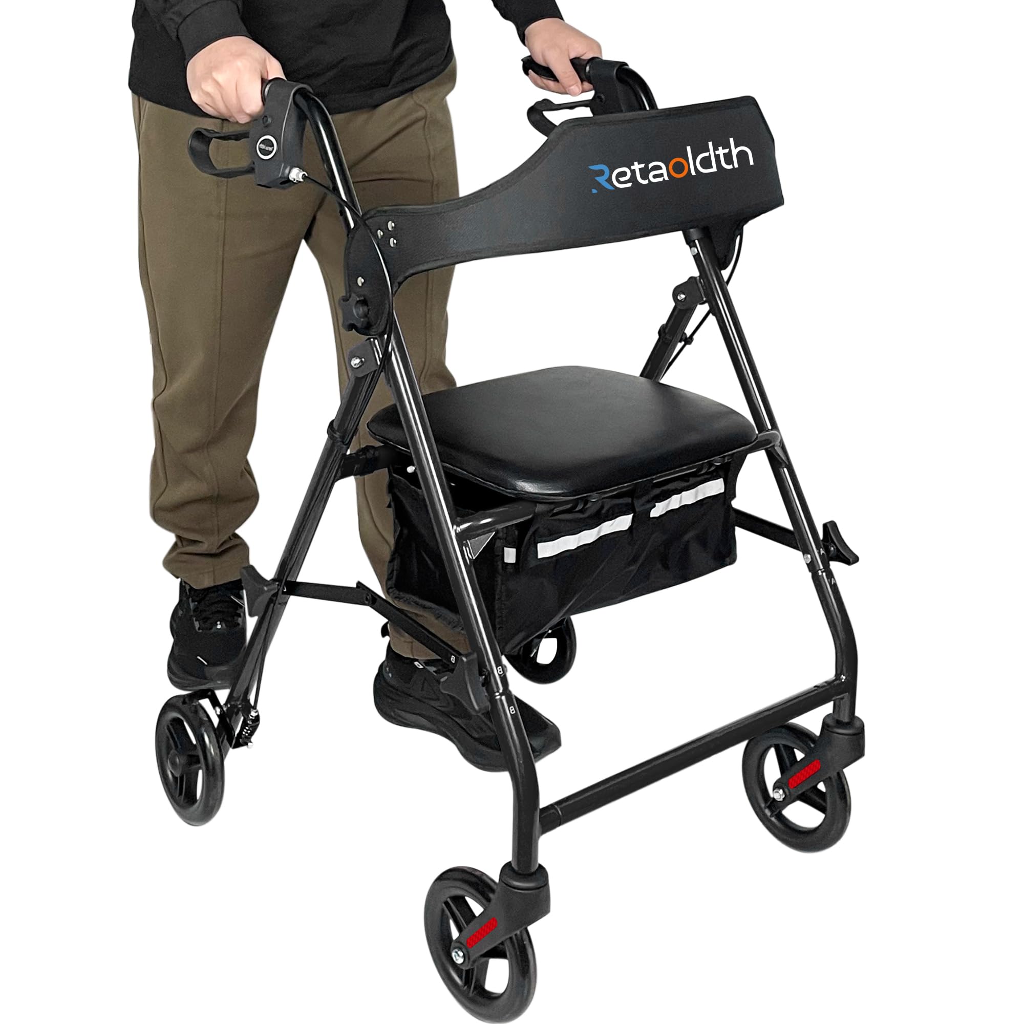 Foldable Rollator Walker with Seat for Seniors, All-Terrain Wheels