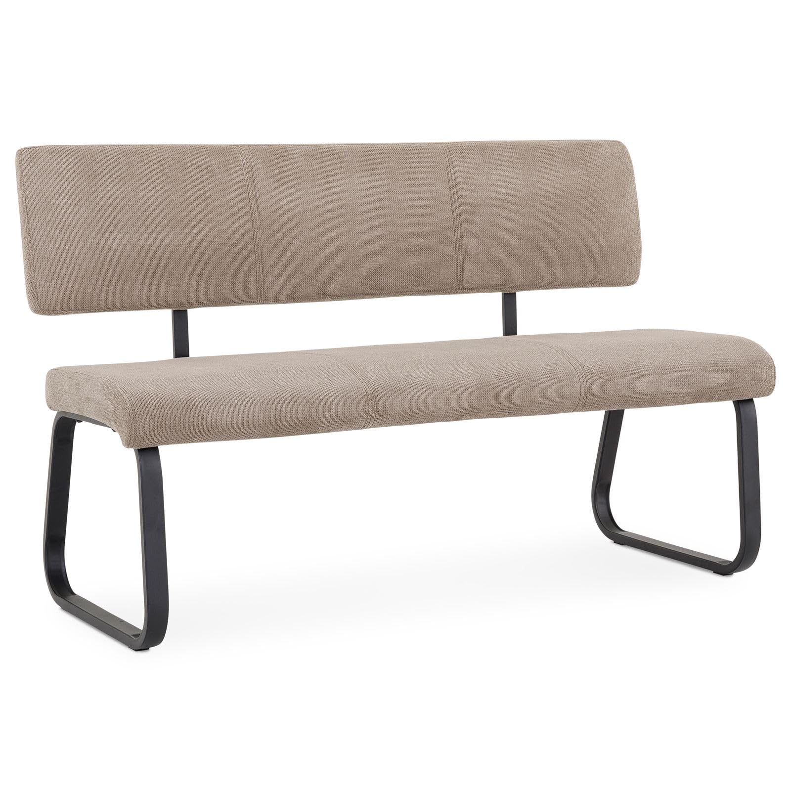 IDIMEX Banc d'entrée Vilas L 135 cm, siège avec 3 Places, Banquette au piètement chromé et Dossier au revêtement en Tissu Coloris Marron Clair