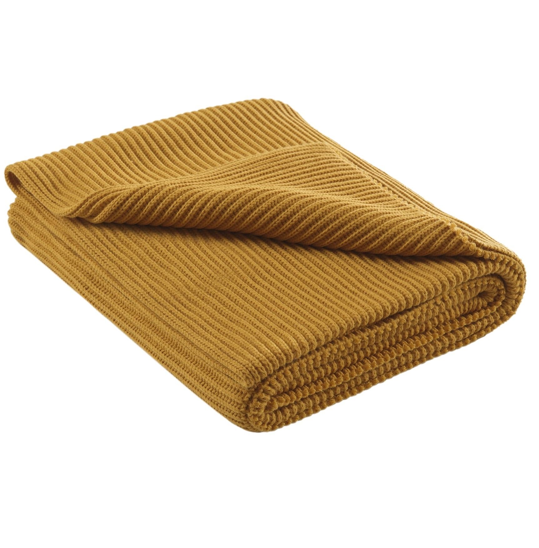 Couverture tricotée jaune plaid 140 x 190 cm grand jeté de canapé