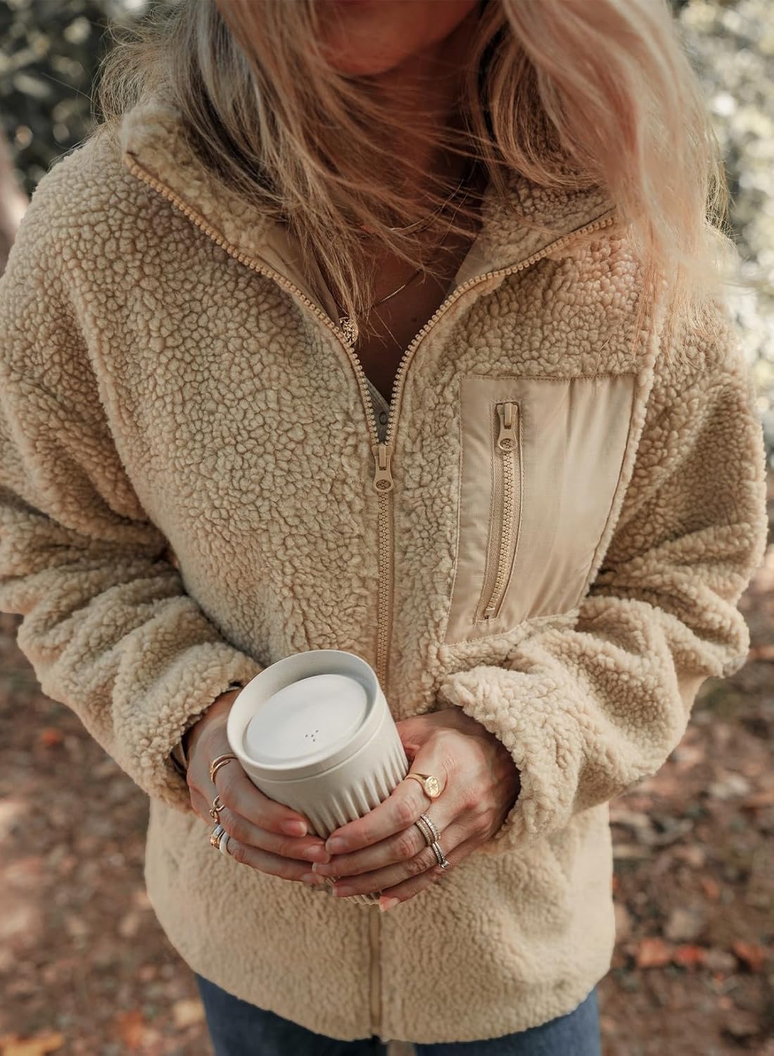 Dokotoo Womens Winter Trendy Full Zipper Fleece Jackets Long Sleeve Relaxed Warm Teddy Coats with Pockets - Image 4