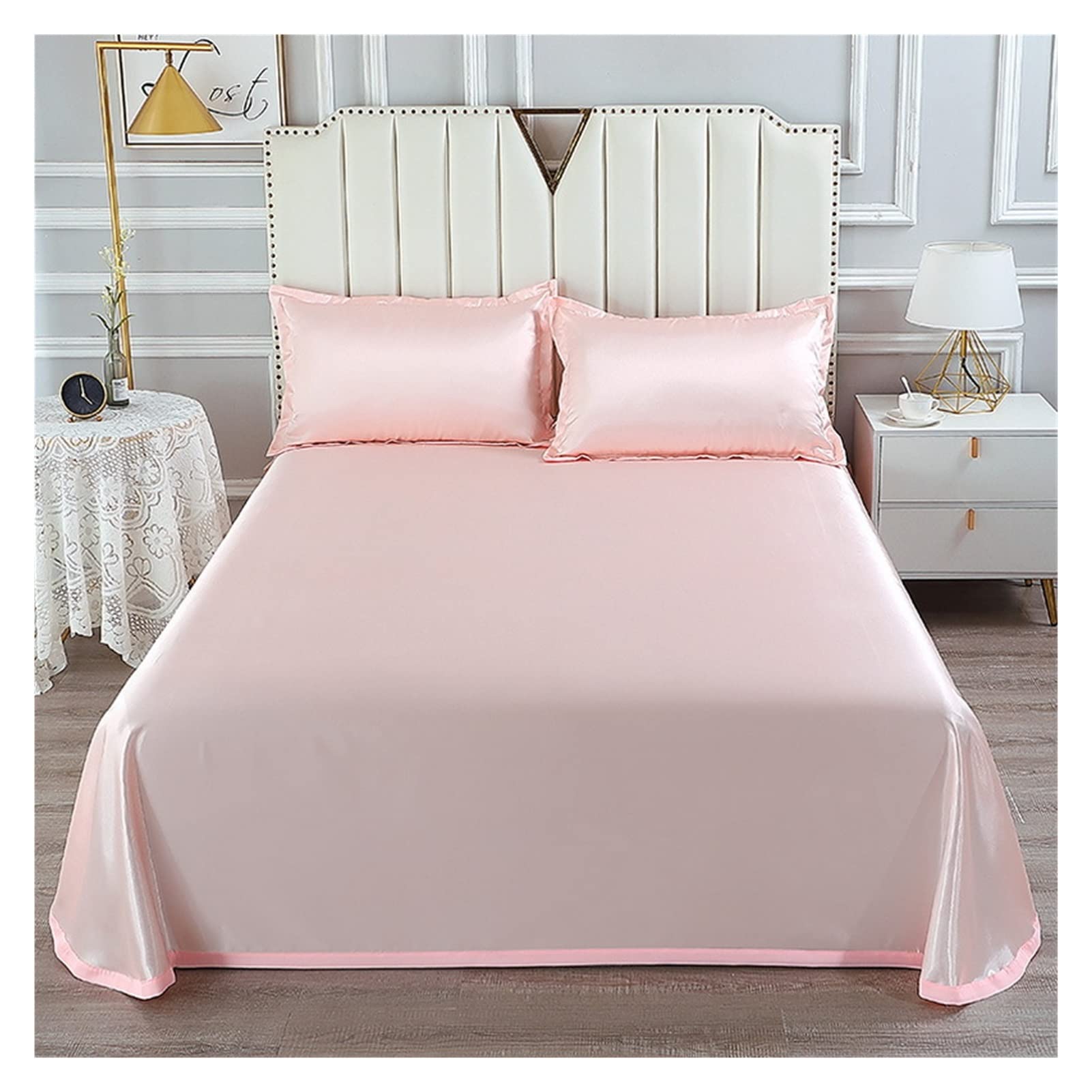 EBzvblxm Ice Silk Bed Sheet, Ice Silk Bed Sheet Set With Pillowcase Multicolor Machine Washable Multiple Sizes 2/3pcs(Luxury - Pink,230x250cm 3PCS)