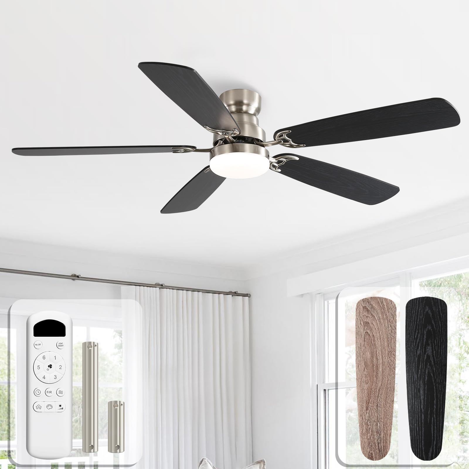 Ventilateur de plafond avec lampe LED 132 cm Sofucor avec télécommande - 8