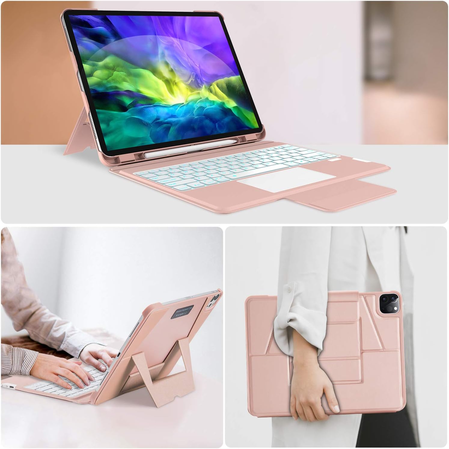 🔥 Hot Deals Touchpad Keyboard Case for iPad Pro 12.9 2020/2018, iPad Pro 12.9 Case with Keyboard, Trackpad Backlight - Wireless Smart Magic Keyboard for 12.9-inch iPad Pro (4th Generation)/(3rd Gen), Rose Gold