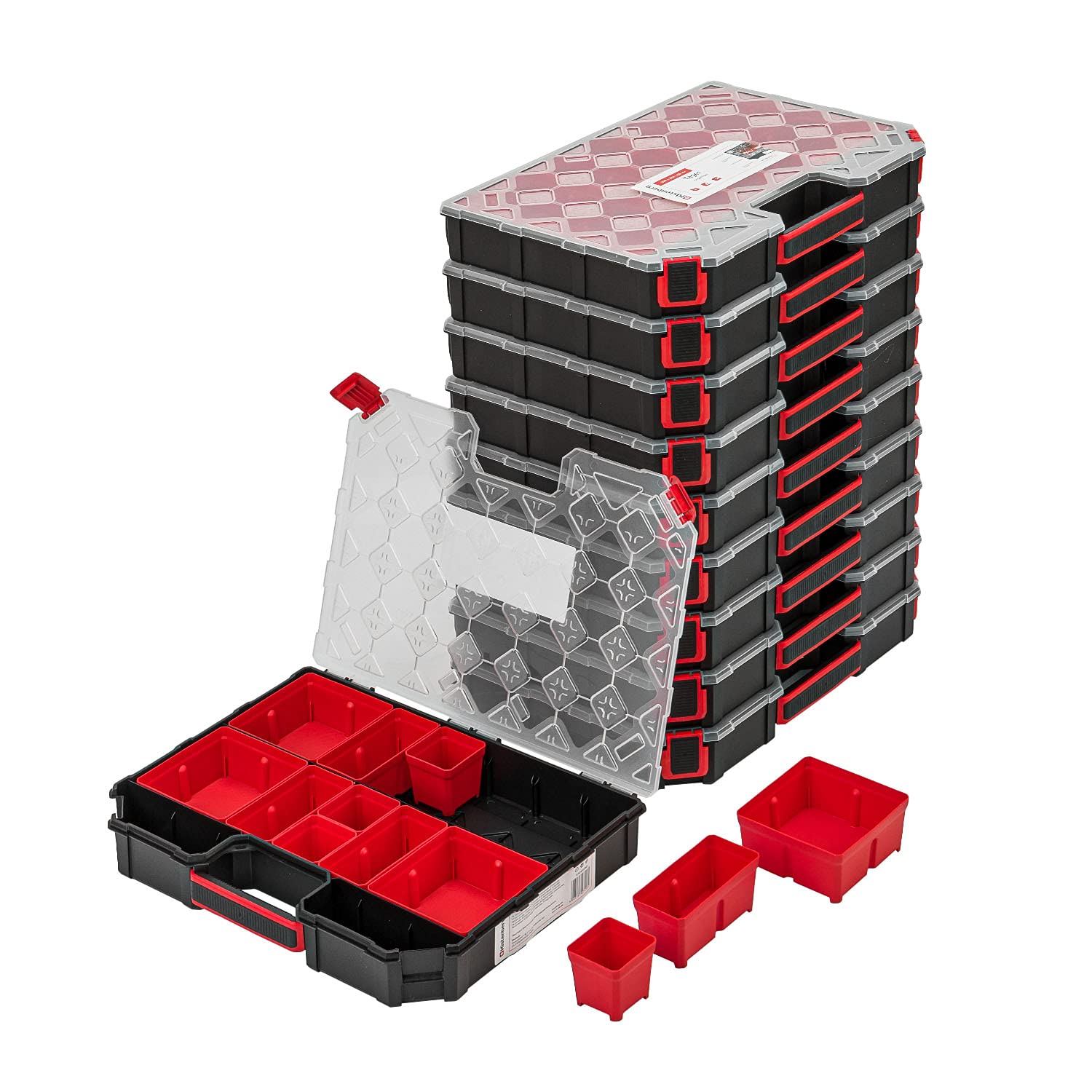 Mivos Opbergdoos van 50 cm met transparant deksel, accessoiredoos voor kleine onderdelen, schroefdoos met 18 opbergvakken, organizer 490 x 390 x 65 mm, gemaakt in de EU Mivos Opbergdoos van 50 cm met transparant deksel, accessoiredoos voor kleine onderdelen, schroefdoos met 18 opbergvakken, organizer 490 x 390 x 65 mm, gemaakt in de EU