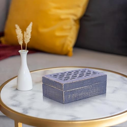 Miniatura 6 de Caja decorativa de madera de mango quemado mediana con tapa, caja de recuerdo grande "Trellis ", caja decorativa hecha a mano con tapa para uso como