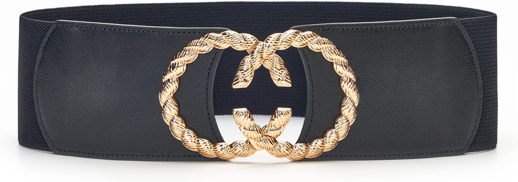 LUCHENGYI Women Stretchy Belt for Dresses Women Elastic Metal Buckle Ladies Waist Belt Vintage Black White Plus Size 3 inch Wide Black L