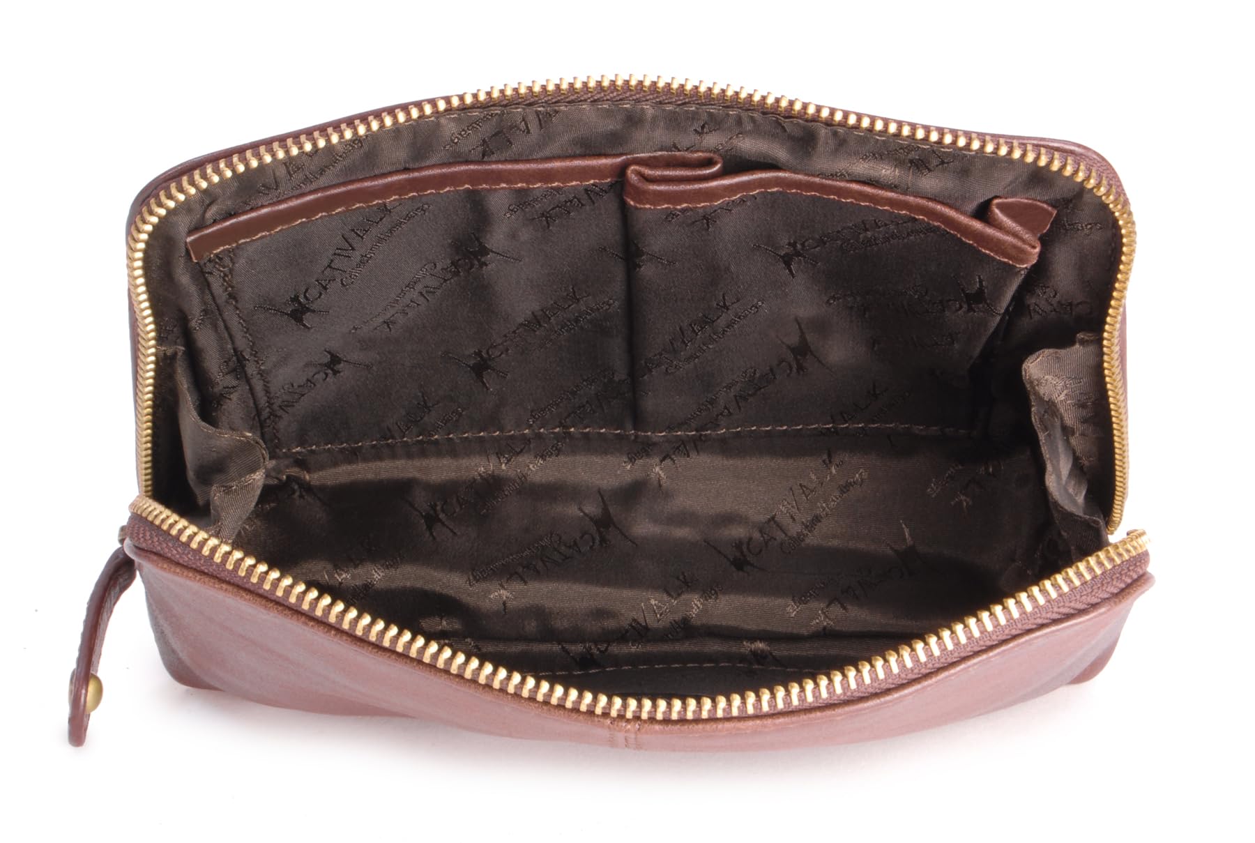 Catwalk Collection Handbags - Estuche de Maquillaje Mediano de Piel - Neceser de Viaje de Mujer - Bolso de Aseo - Caja de Regalo - Emma - Marrón