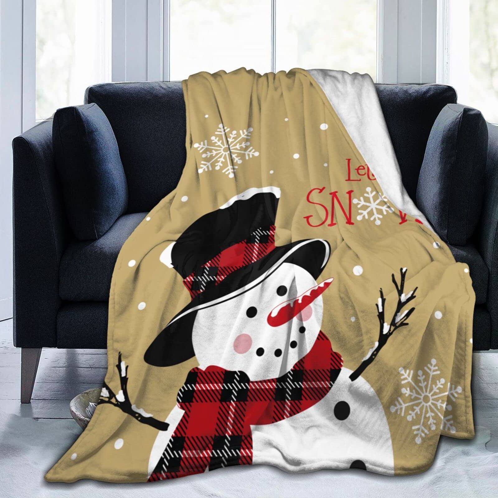 Lsjuee Christmas Snowman Throw Blanket Warm Cozy Blankets Lightweight Soft Cozy Flannel Winter Holiday Blanket for Sofa Couch Bed Office Xmas Gift 80"X60"
