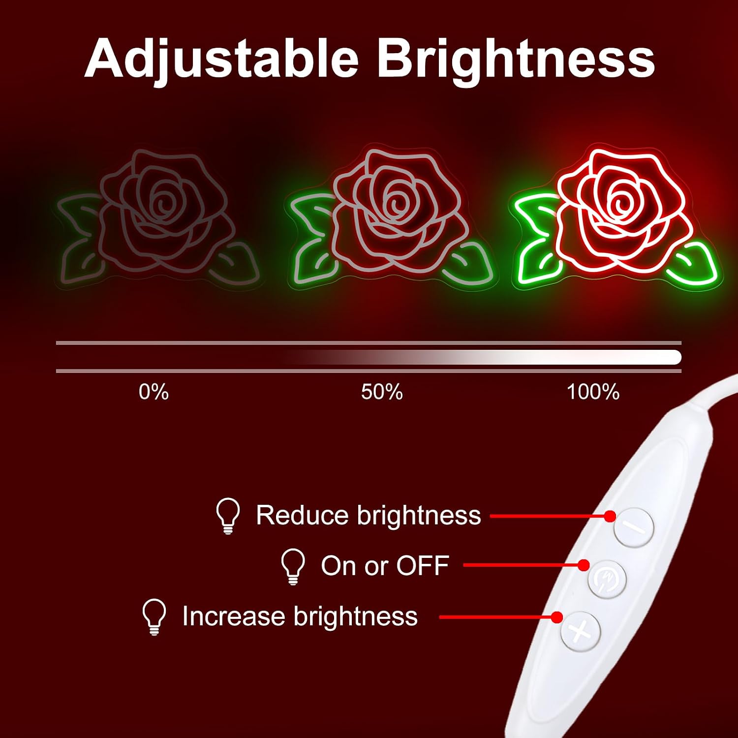 Rose Flower Neon Light Signs for Wall Flower Shop Window, Room, Cafe Art Decorative Lady Gift Wedding Bachelorette Party Bridal Banquet Background Decor Sign, 15.7"x10.8", Red