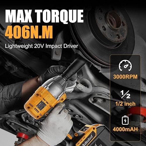 Miniatura 4 de Adedad Llave de impacto inalámbrica de 12 pulgada con batería de 4.0 Ah, pistola de impacto sin escobillas con batería y cargador, llave de impacto