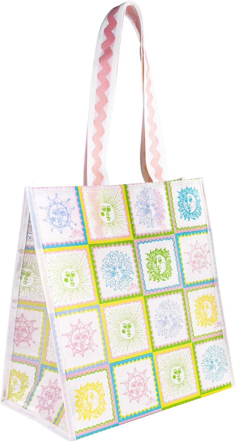 Lilly Pulitzer 13.5" x 14" Eco Tote, Market Shopper Bag, Oversize Reusable Grocery Tote with Comfortable Shoulder Strap (Sun Tiles Home)