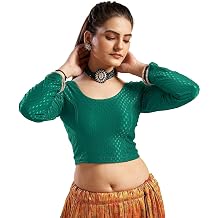themilestocks Womens Blouses Readymade Gold Stretchable Saree Crop Top Choli Free Size Long Sleeve