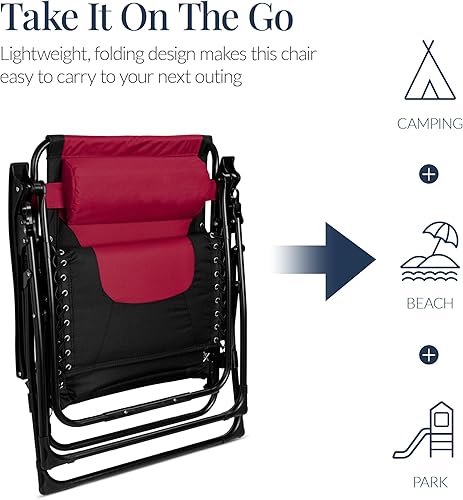Miniatura 6 de Best Choice Products Silla acolchada de gravedad cero de gran tamaño, reclinable plegable para patio al aire libre, tumbona antigravedad XL para