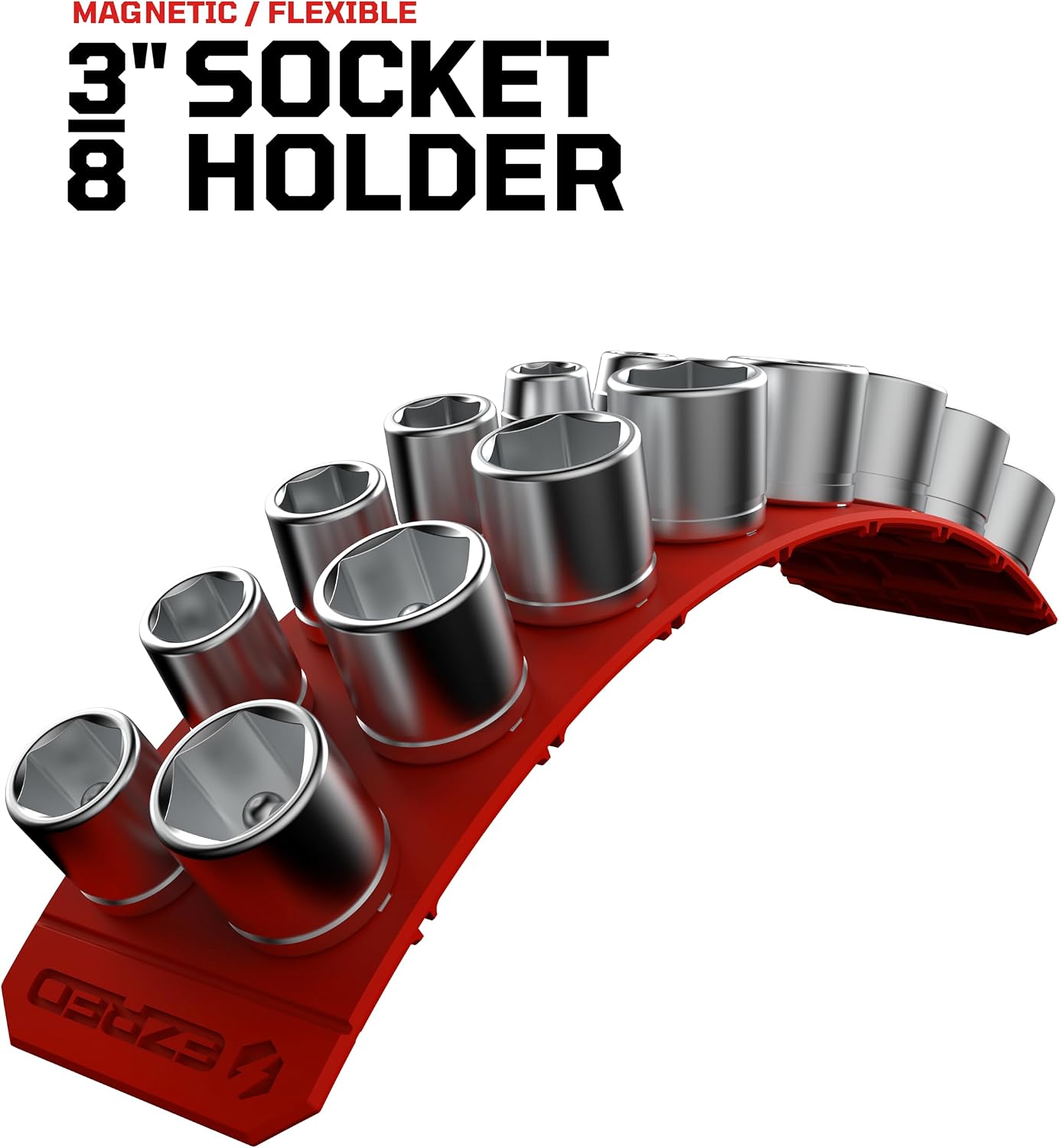 3/8" Magnetic Flexible Socket Holder Holds 18 Sockets Ultra-Flexible Non-Marring Low Profile Design