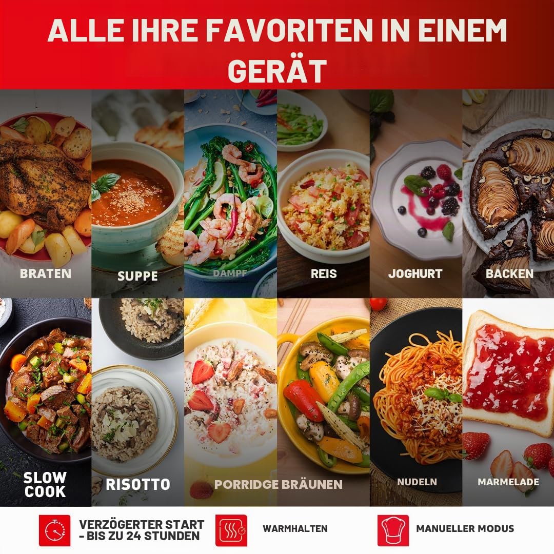 Tefal SpheriCook RK745840 16-in-1 Multicooker, Slow Cooker, Reiskocher, Dampfgarer, Warmhalten, Bräunen, spülmaschinenfeste Schüssel, 16 Programme, 5 Liter, schwarz, 750 Watt, RK745840