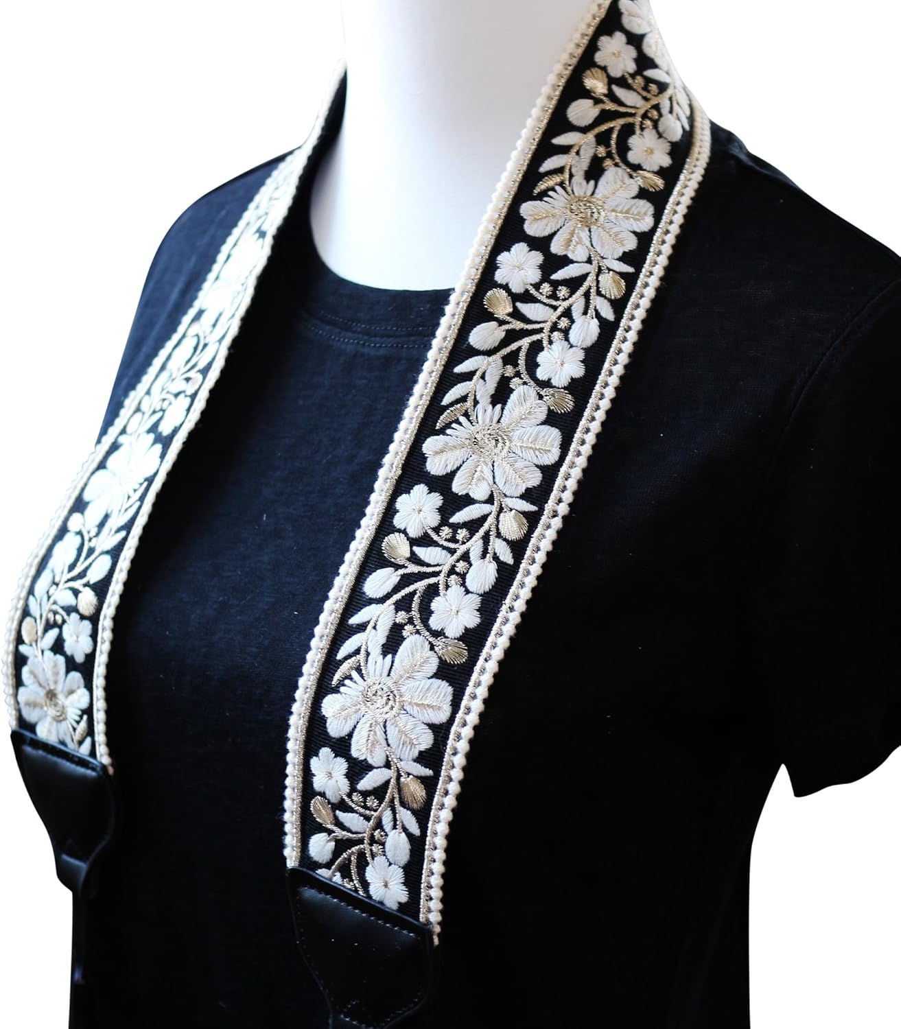 Original Design Adjustable Camera Strap, Luxurious black velvet with gold embroidery, 2.4 Inch (6cm) Width, Fit for Canon Nikon Sony Interchangeable Lens Digital Camera/DSLR