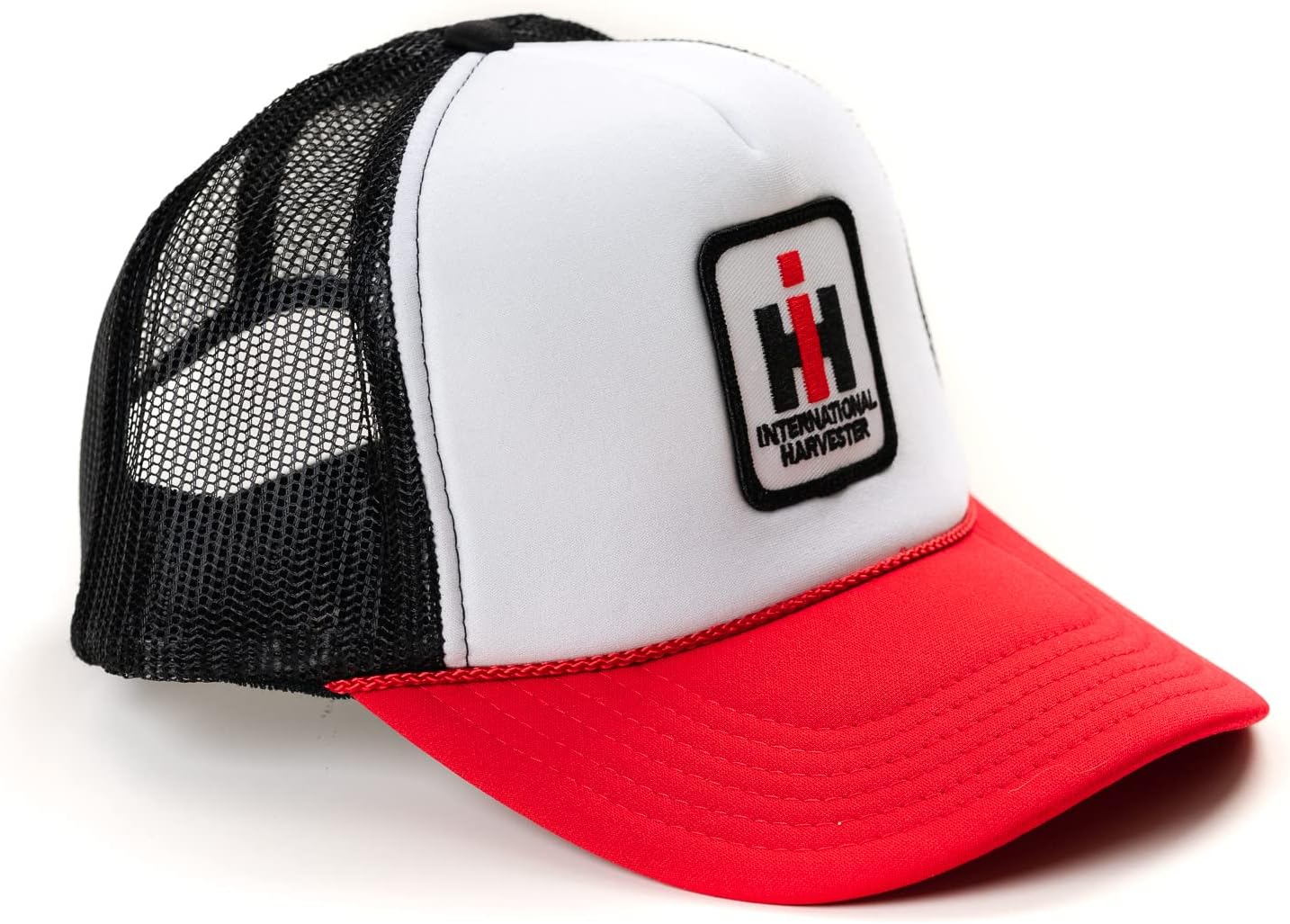 International Harvester IH Logo Hat, White Foam Front with Red Brim and Mesh Back