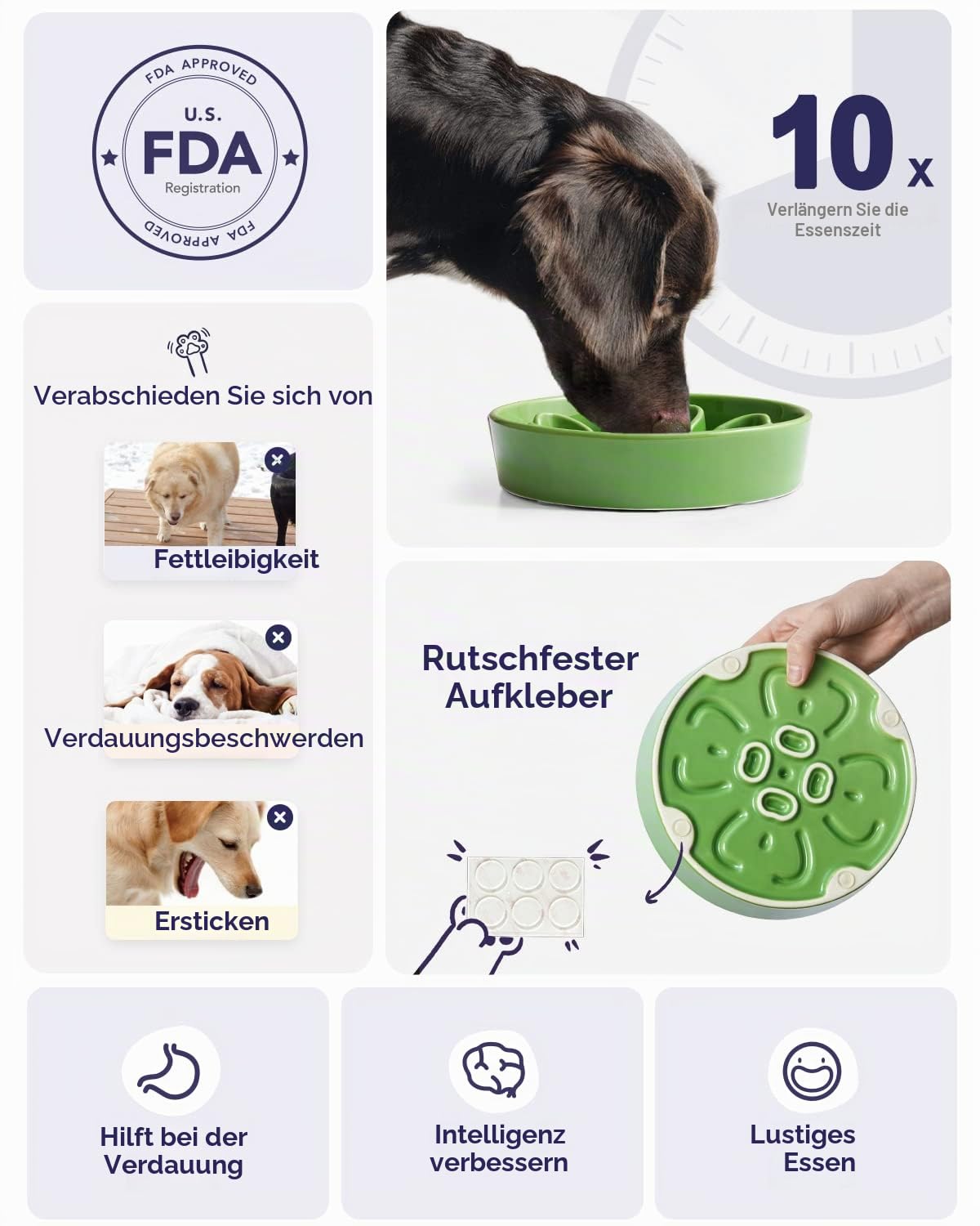 LE TAUCI Hundenapf aus Keramik, Antischlingnapf für Mittelgroße und Kleine Hunde, Langsam Fressen und Spaß für den Hund, Fressnapf mit Rutschfestem Design (Kleeblatt Grün, M-675 ml)