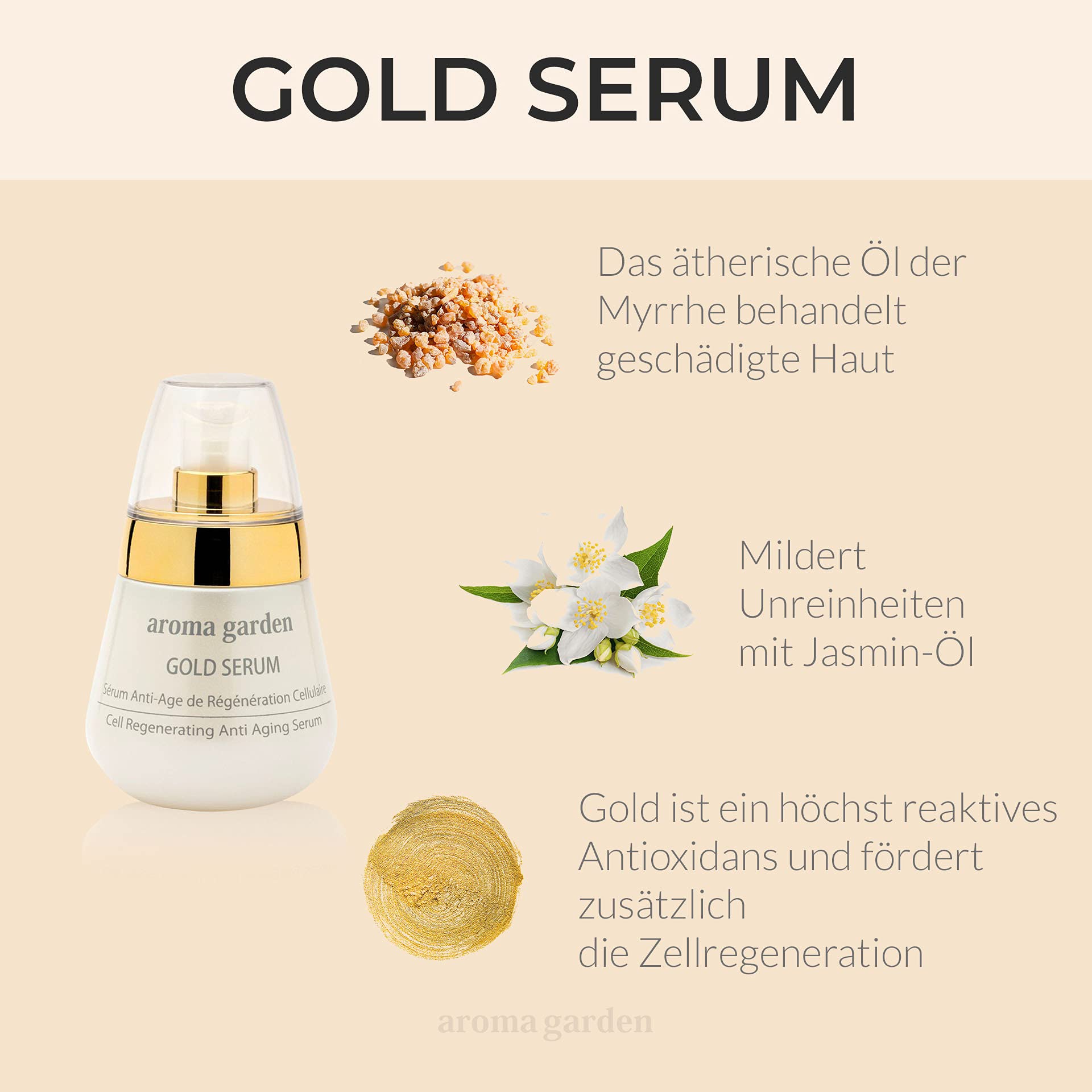 24k Gold Serum - 100% natürliches & veganes Anti-Aging Serum für das Gesicht mit 24k Gold & Hyaluronsäure für eine weiche & geschmeidige Haut - Sofortiger Lifting-Effekt & intensive Pflege - 50 ml