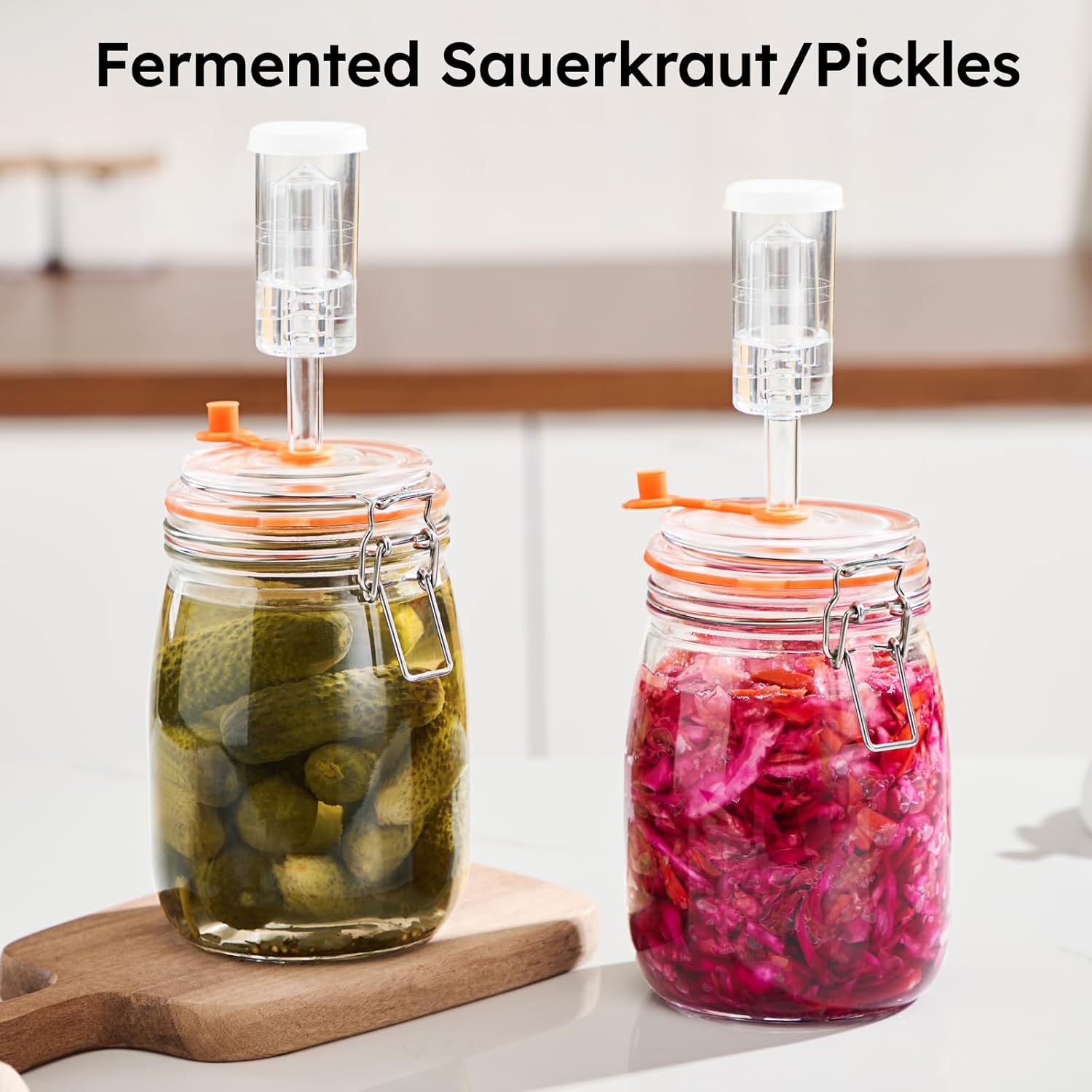 Jillmo 1.1 Liters Fermentation Jar, Glass Fermenting Jar with Weight for Making Sauerkraut, Hot Sauce, Mead, Cider and More, Pack of 2