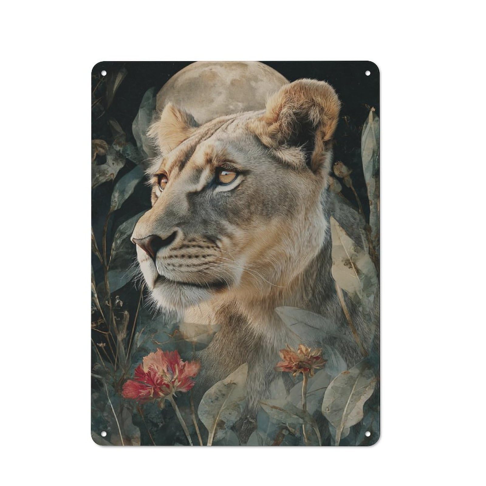 Shop Front Style Lioness Moonlit Majesty Decorative Metal Plaque 40x30cm, Shop Wall Decor for Cafe, Bistro, Bakery Or Restaurant