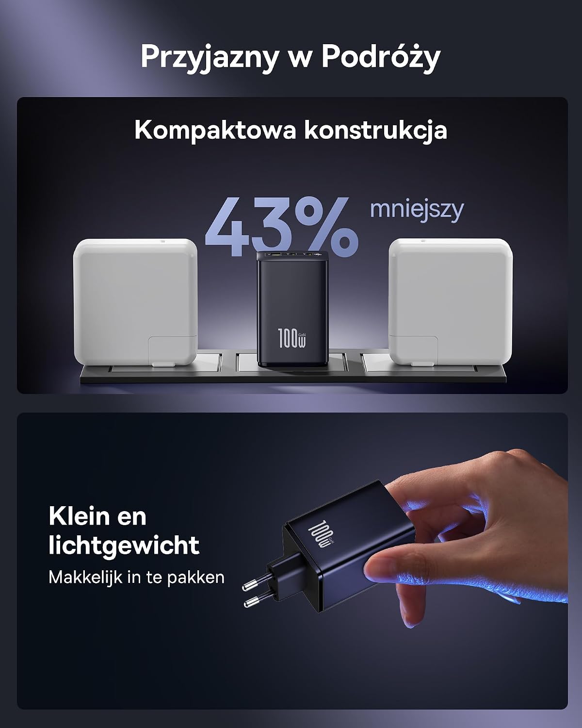 Baseus Enerfill ładowarka USB C 100 W 3-portowy zasilacz USB C ładowarka PD z PPS szybka ładowarka GaN kompatybilna z MacBook Pro Air iPad laptopem iPhone 16 Pro Max Galaxy S25 Pixel czarna