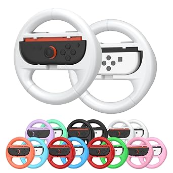 VGBUS 2PACK Steering Wheels for Nintendo Switch 2/Nintendo Switch/Switch Oled Console JoyCons,Racing Wheels Compatible with Mario Kart Wolrd 8 Deluxe switch 2 2025 Joycon Controller. 2PCS WHITE