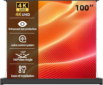100" Matte White Motorized Floor Rising Projector Screen for Long/Standard UST Throw Projector,Movie Screen for Home Theater,Motorized Projector Screen 4K/8K Ultra HD