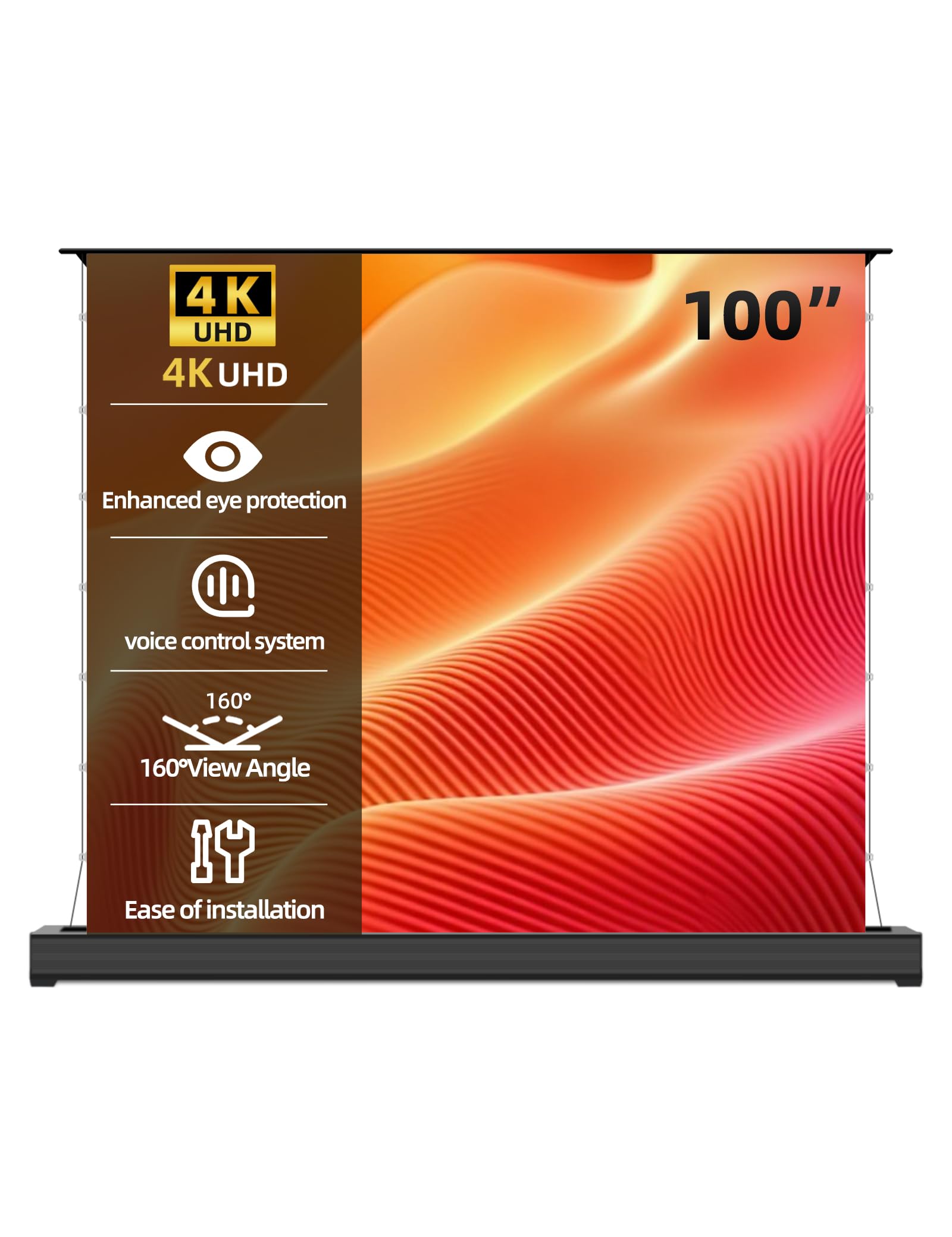 100" Motorized Floor Rising Projector Screen for Long/Standard UST Throw Projector in 4K Ultra HD