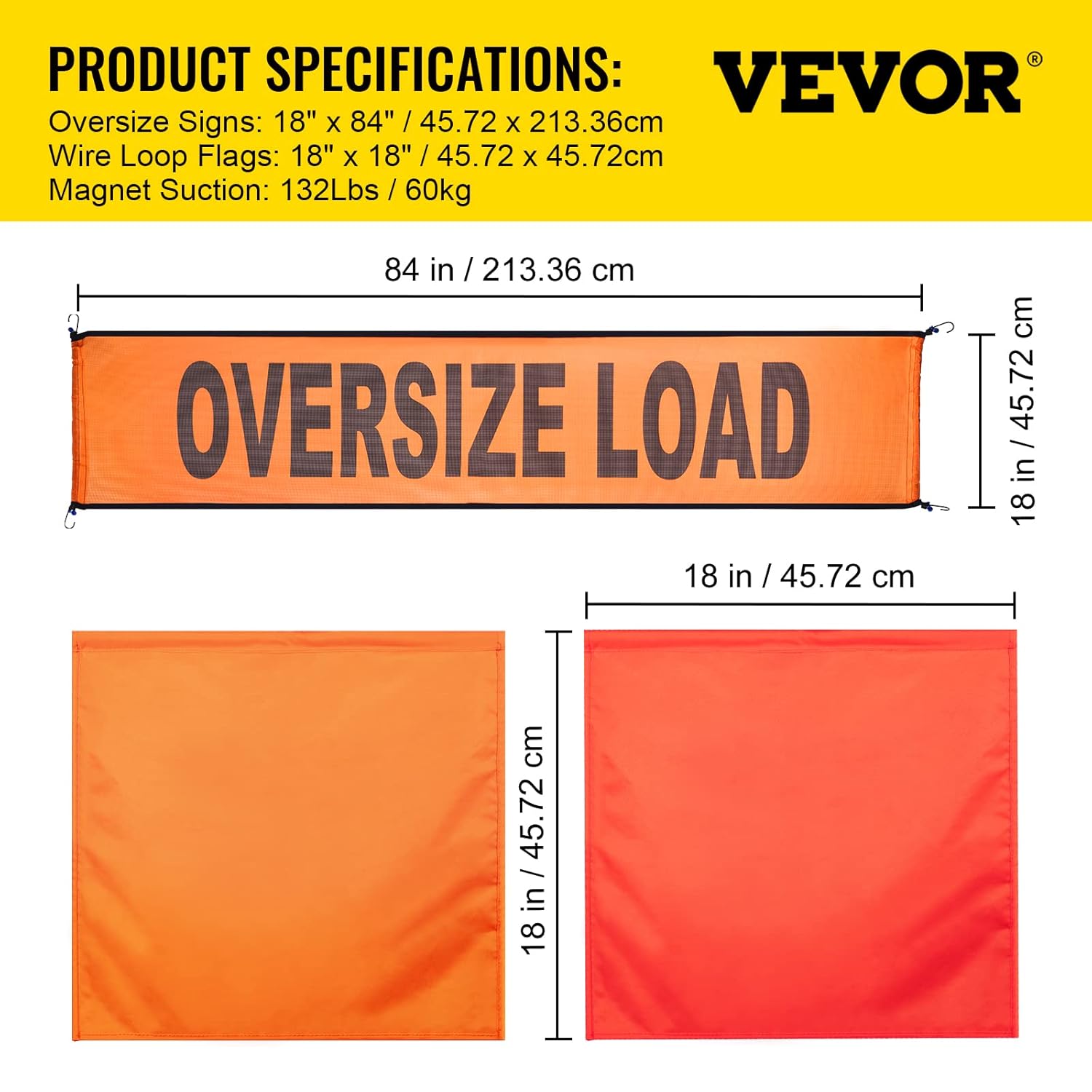 Buy VEVOR Oversized Load Banner, 2pcs 18x84 Oversize Banner & 8pcs