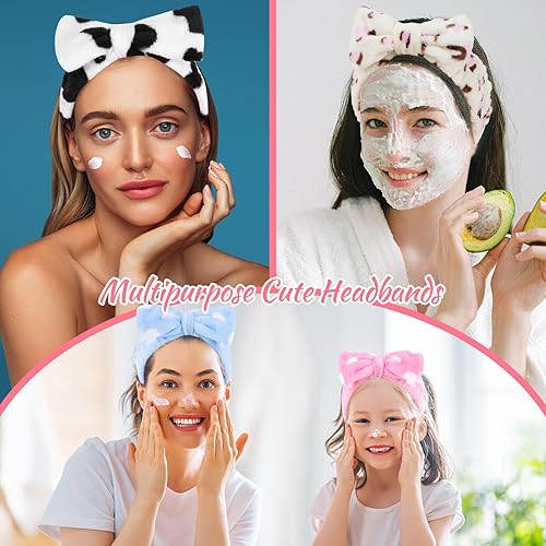 Miniatura 10 de Ondder 6 diademas de la serie de lunares para mujer, de forro polar y tela de rizo, para el cuidado de la piel, maquillaje, spa, facial, yoga,