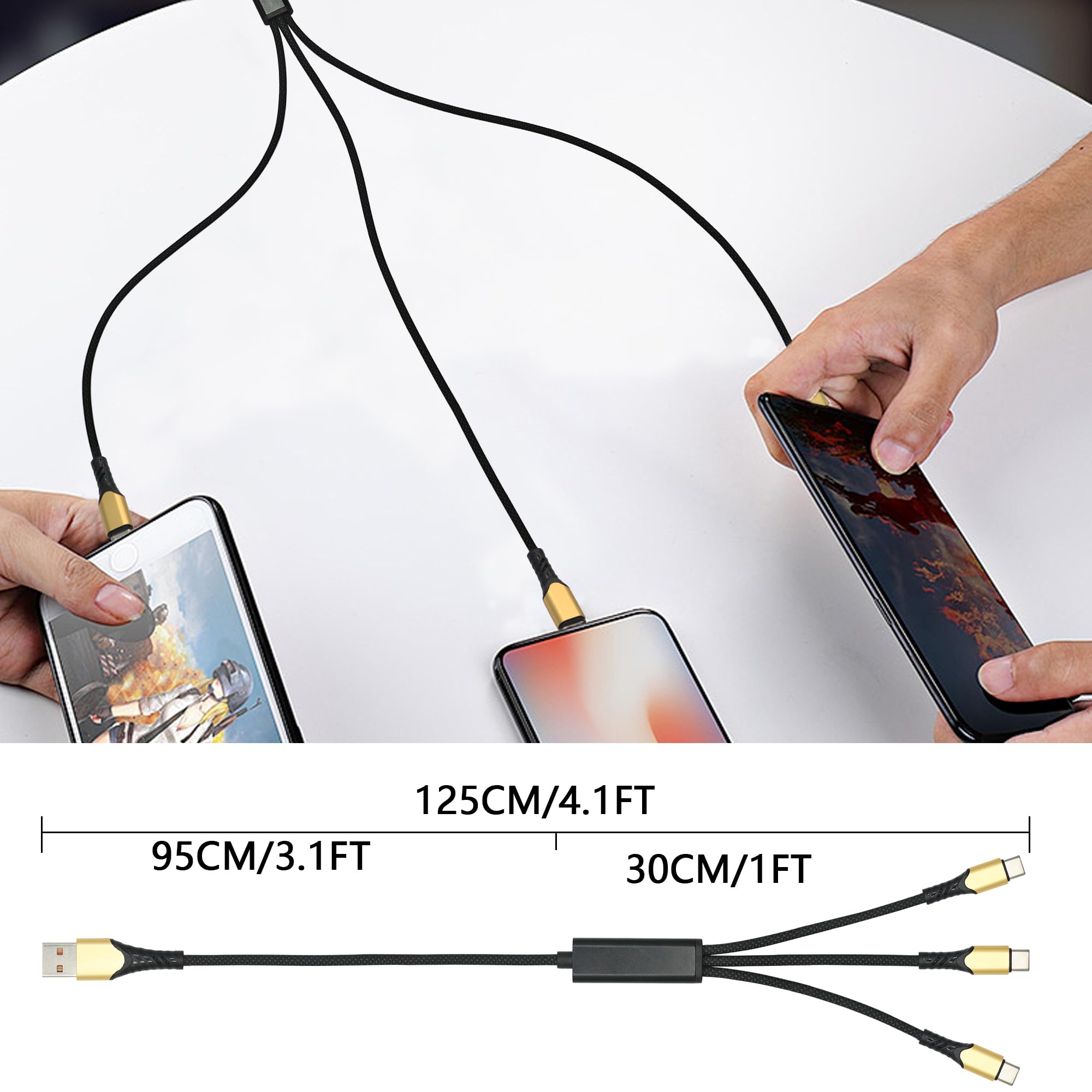 Cavo di ricarica USB A maschio a 3 tipo C maschio, cavo di ricarica rapida 3 in 1 circa 1,5 m, ricarica rapida 5 A, per telefono cellulare, iPhone 15/16, tablet, computer portatile