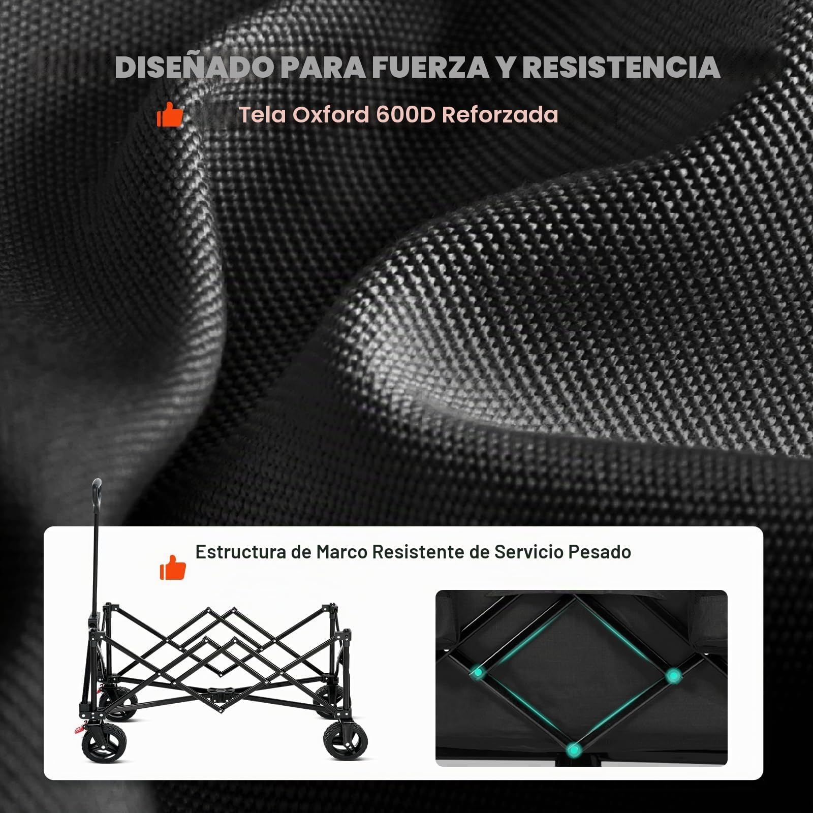 Overmont Carro Playa Plegable - Carrito de Jardín Todo 150L 150 kg con Mango Ajustable - Todo-Terreno Desmontables Ruedas Grandes - con Bolsillo Lateral Portavasos - per Camping Compras Deportes
