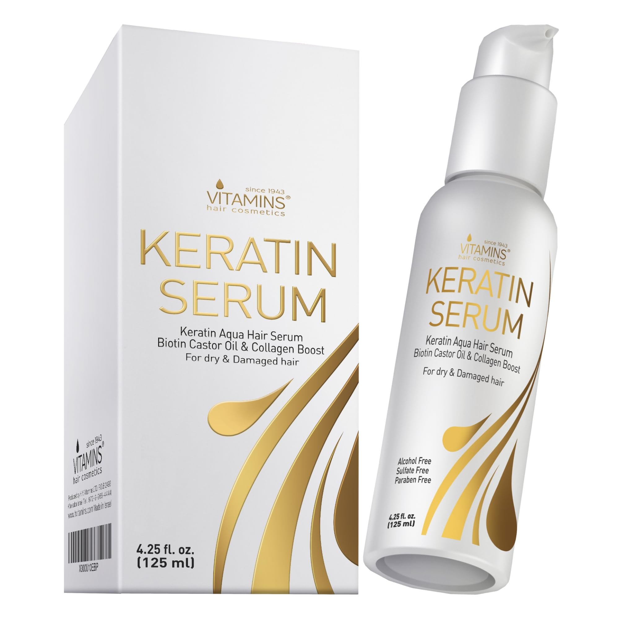 Vitamins Siero per Capelli alla Cheratina - Trattamento Idratante Anti-Crespo al Collagene con Biotina per Capelli Secchi, Crespi, Danneggiati Ondulati o Lisci